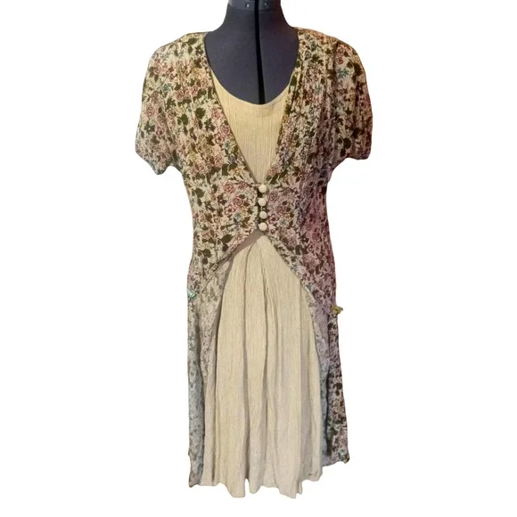 Marnie West vintage tan floral open front maxi dress, Size 9/10 - Picture 2 of 7
